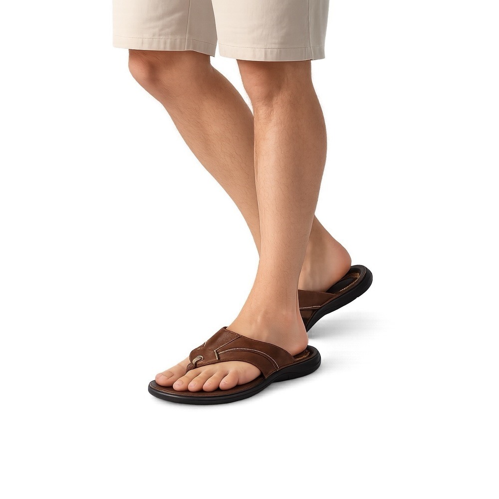 Kenneth Cole New York Sz 8M Brown Leather Thong Sandals Silver Technology Men's